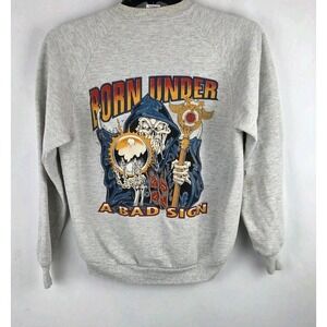 Vtg Myrtle Beach Sweatshirt Born Under A Bad Sign Skull Youth Large Rare